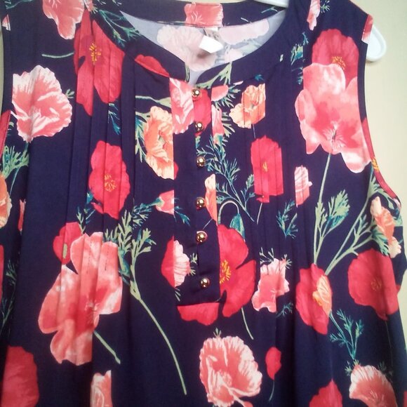 PerSeption Concept Blouse L Sleeveless Floral Blue Red Green - Picture 6 of 13